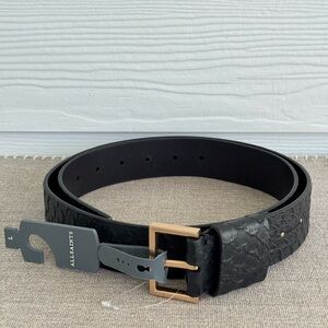 ALLSAINTS Women’s Black Leather Belt Size L Textured Gold Buckle 1.5”